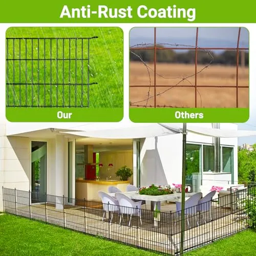 10 Panels No Dig Decorative Outdoor Garden Fence with Gate for Yard, 40 in(H) X 23.6 ft(L) Animal Barrier Fencing Rustproof Metal Wire Panel Border for Dog, Rabbits, and Patio Temporary Ground Stakes