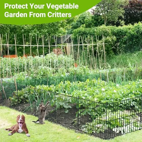 10 Panels No Dig Decorative Outdoor Garden Fence with Gate for Yard, 40 in(H) X 23.6 ft(L) Animal Barrier Fencing Rustproof Metal Wire Panel Border for Dog, Rabbits, and Patio Temporary Ground Stakes