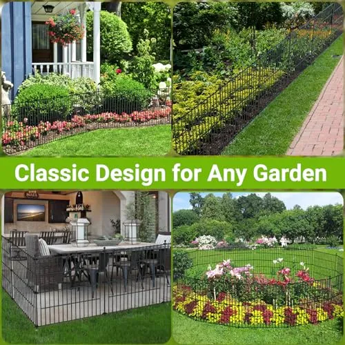 10 Panels No Dig Decorative Outdoor Garden Fence with Gate for Yard, 40 in(H) X 23.6 ft(L) Animal Barrier Fencing Rustproof Metal Wire Panel Border for Dog, Rabbits, and Patio Temporary Ground Stakes