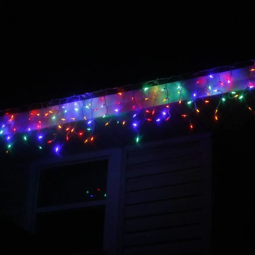 100-light M5 Multicolor LED Icicle Lights, White Wire