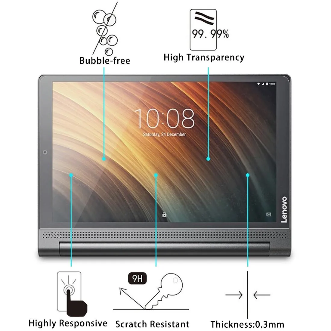 10.1 Tempered Glass Screen Protector For Lenovo Yoga Tab3 Plus - 9H Hardness