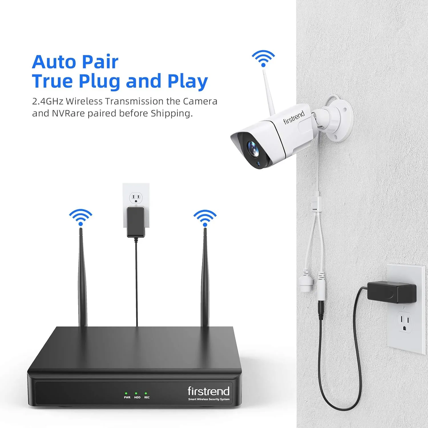 1080P Wireless Security Camera System, Firstrend 8CH Wireless NVR System with 8 pcs 1080P HD Security Camera and 3TB Hard Drive Pre-Installed, CCTV P2P for Indoor Outdoor for Home