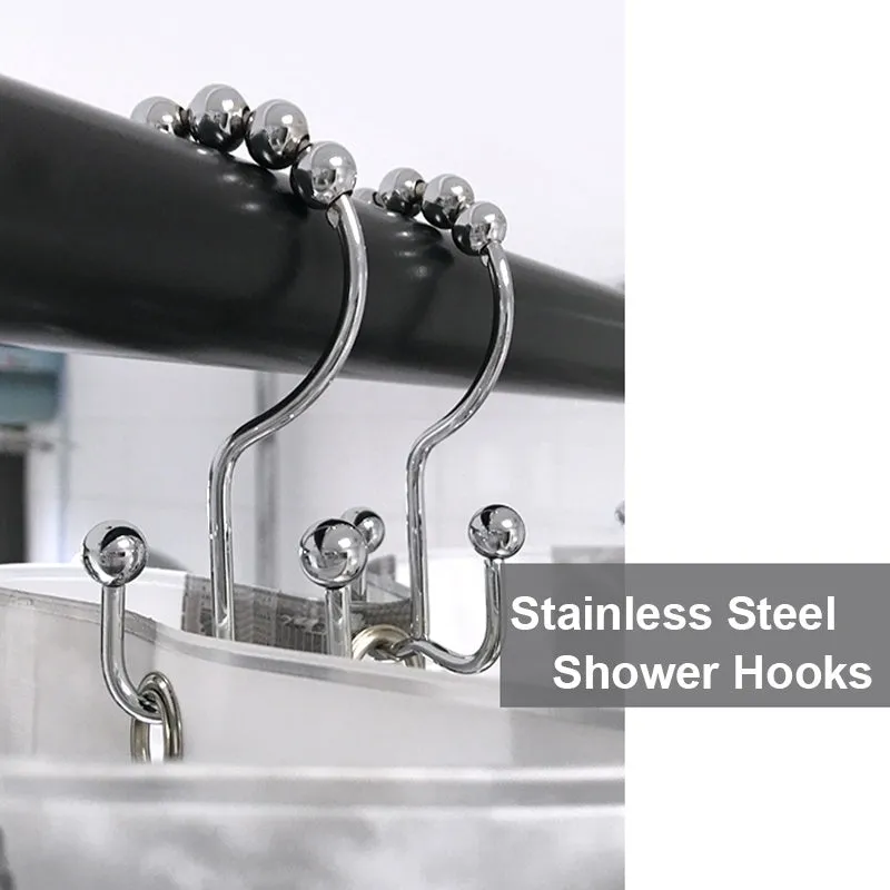 12PCS Rustproof Shower Curtain Rings, Stainless Steel Heavy Duty Roller Double Glide Shower Hooks for Bathroom Shower Rods Curtains Liners, Polished Chrome, Set of 12