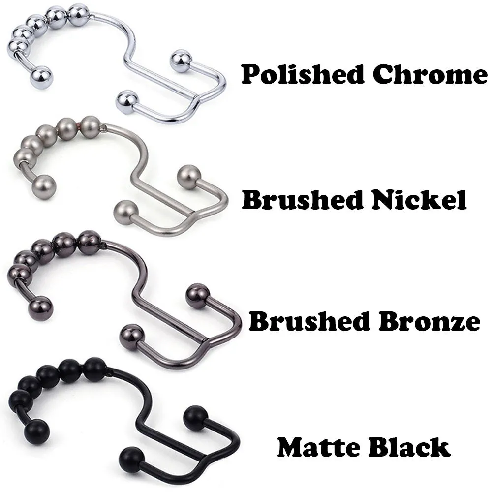 12PCS Rustproof Shower Curtain Rings, Stainless Steel Heavy Duty Roller Double Glide Shower Hooks for Bathroom Shower Rods Curtains Liners, Polished Chrome, Set of 12
