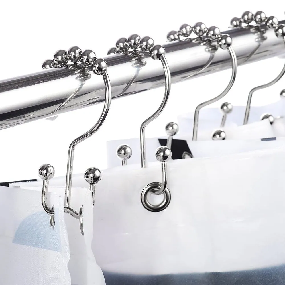 12PCS Rustproof Shower Curtain Rings, Stainless Steel Heavy Duty Roller Double Glide Shower Hooks for Bathroom Shower Rods Curtains Liners, Polished Chrome, Set of 12
