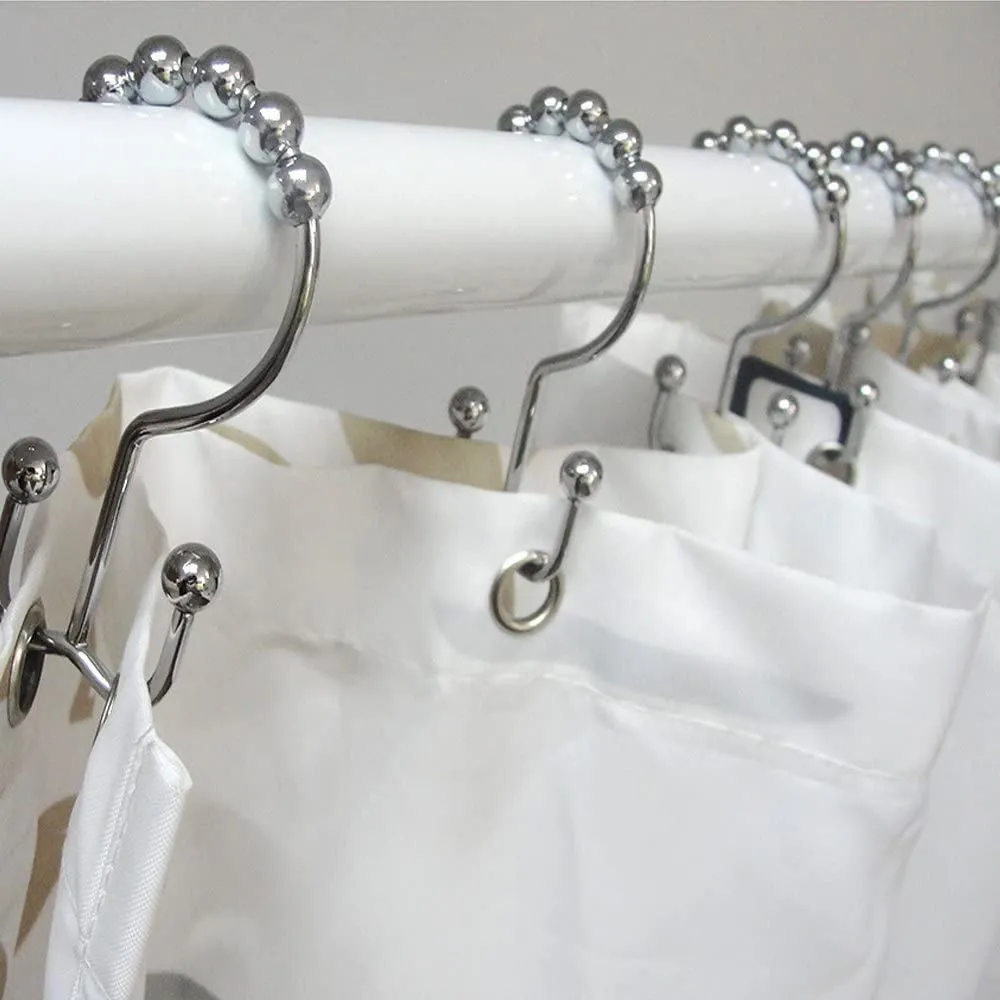 12PCS Rustproof Shower Curtain Rings, Stainless Steel Heavy Duty Roller Double Glide Shower Hooks for Bathroom Shower Rods Curtains Liners, Polished Chrome, Set of 12