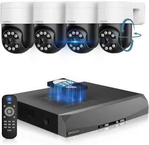 130Wide Angle & 2-Way Audio 4K Outdoor Wired Security Camera System,360 Degrees Security PTZ IP Cameras,Surveillance Video Equipment, Surveillance DVR Kits