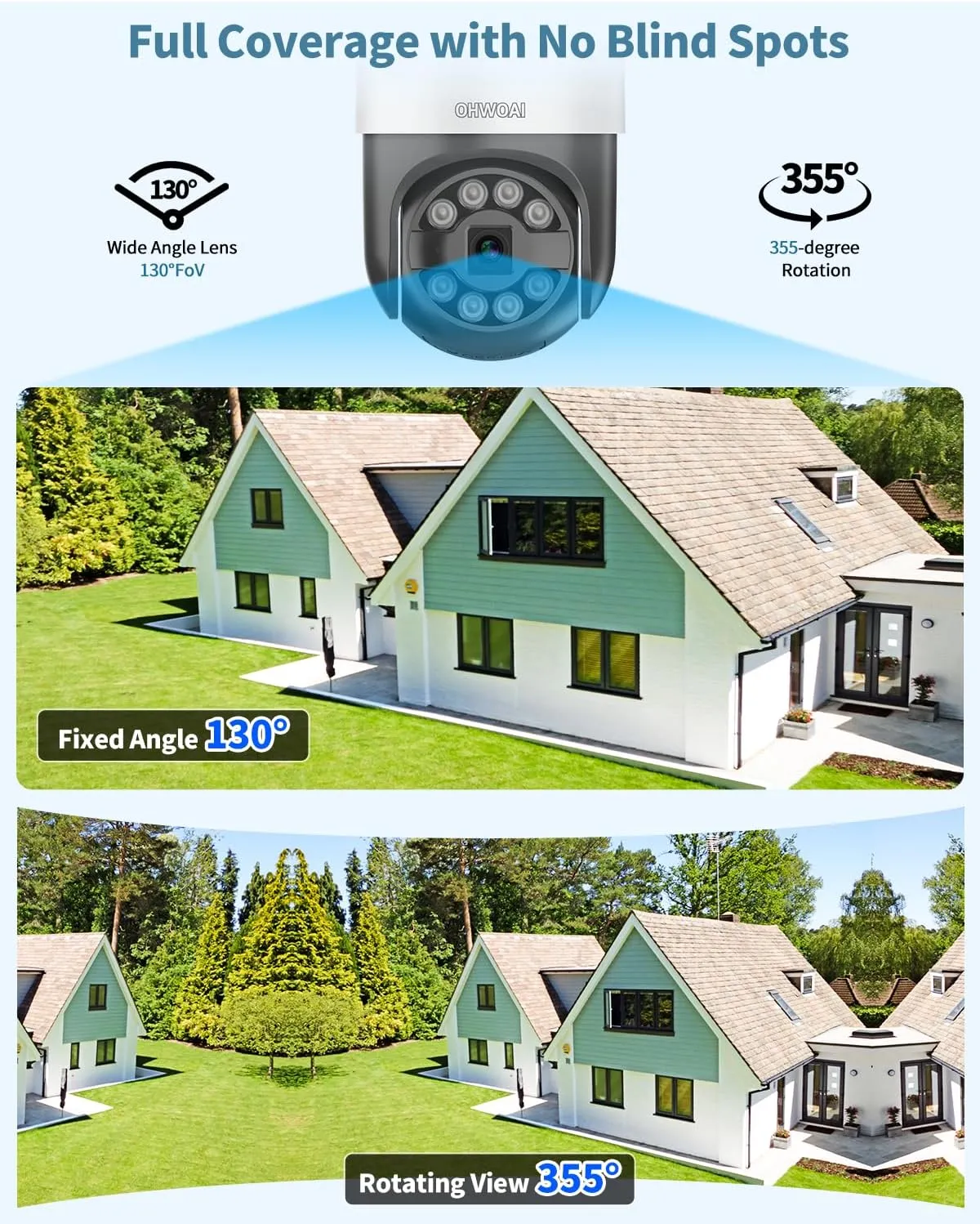 130Wide Angle & 2-Way Audio 4K Outdoor Wired Security Camera System,360 Degrees Security PTZ IP Cameras,Surveillance Video Equipment, Surveillance DVR Kits