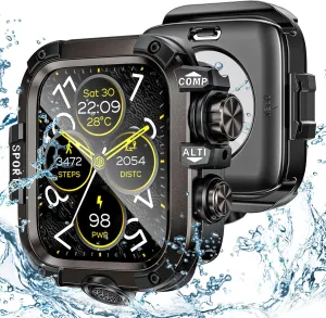 [2 in 1] Goton Metal Waterproof Case for Apple Watch Screen Protector 44mm Series SE 2024 SE 2nd SE 6 5 4, 360 Protective Metal Rugged Face Cover Hard PC Back Cover for iWatch Accessories, Black