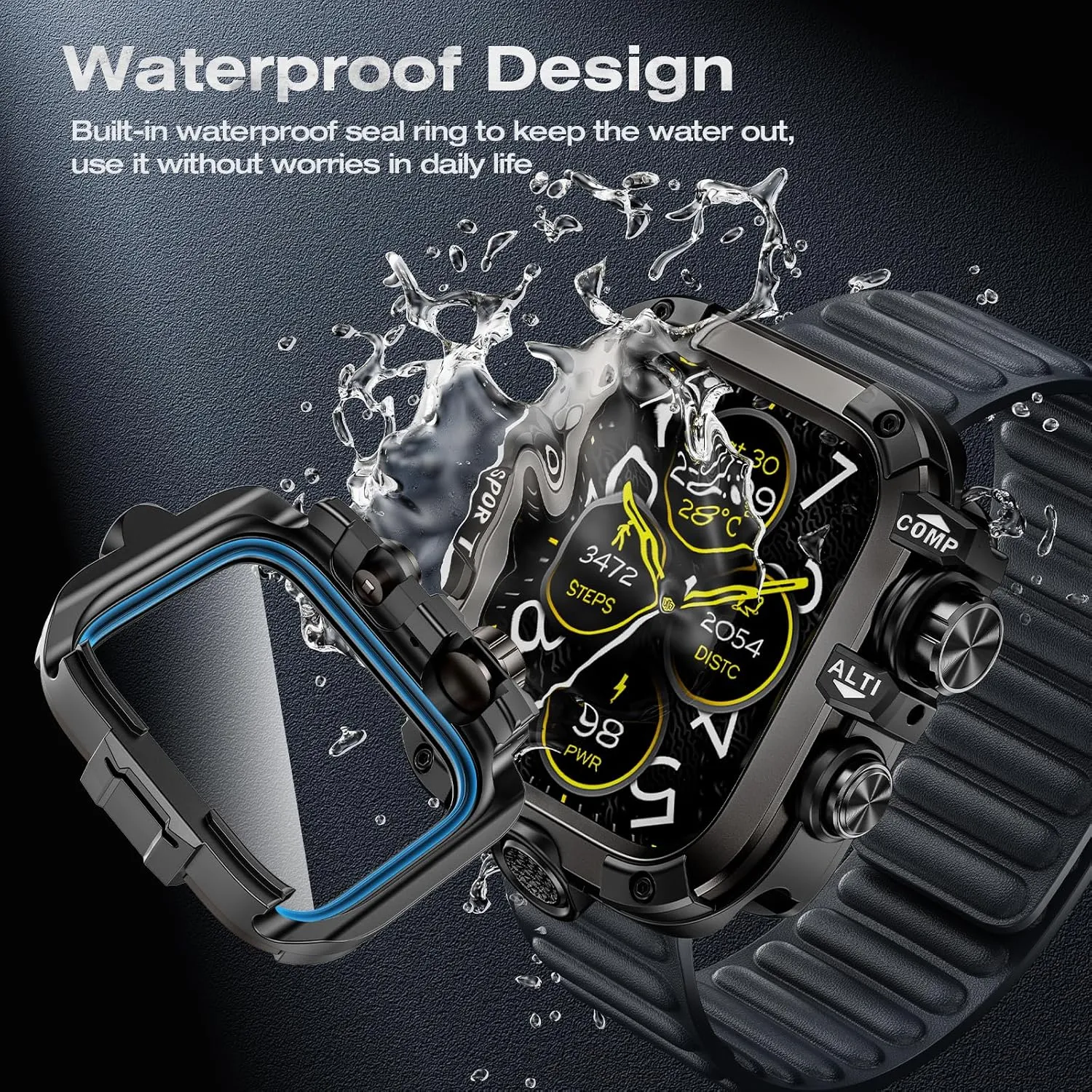 [2 in 1] Goton Metal Waterproof Case for Apple Watch Screen Protector 44mm Series SE 2024 SE 2nd SE 6 5 4, 360 Protective Metal Rugged Face Cover Hard PC Back Cover for iWatch Accessories, Black