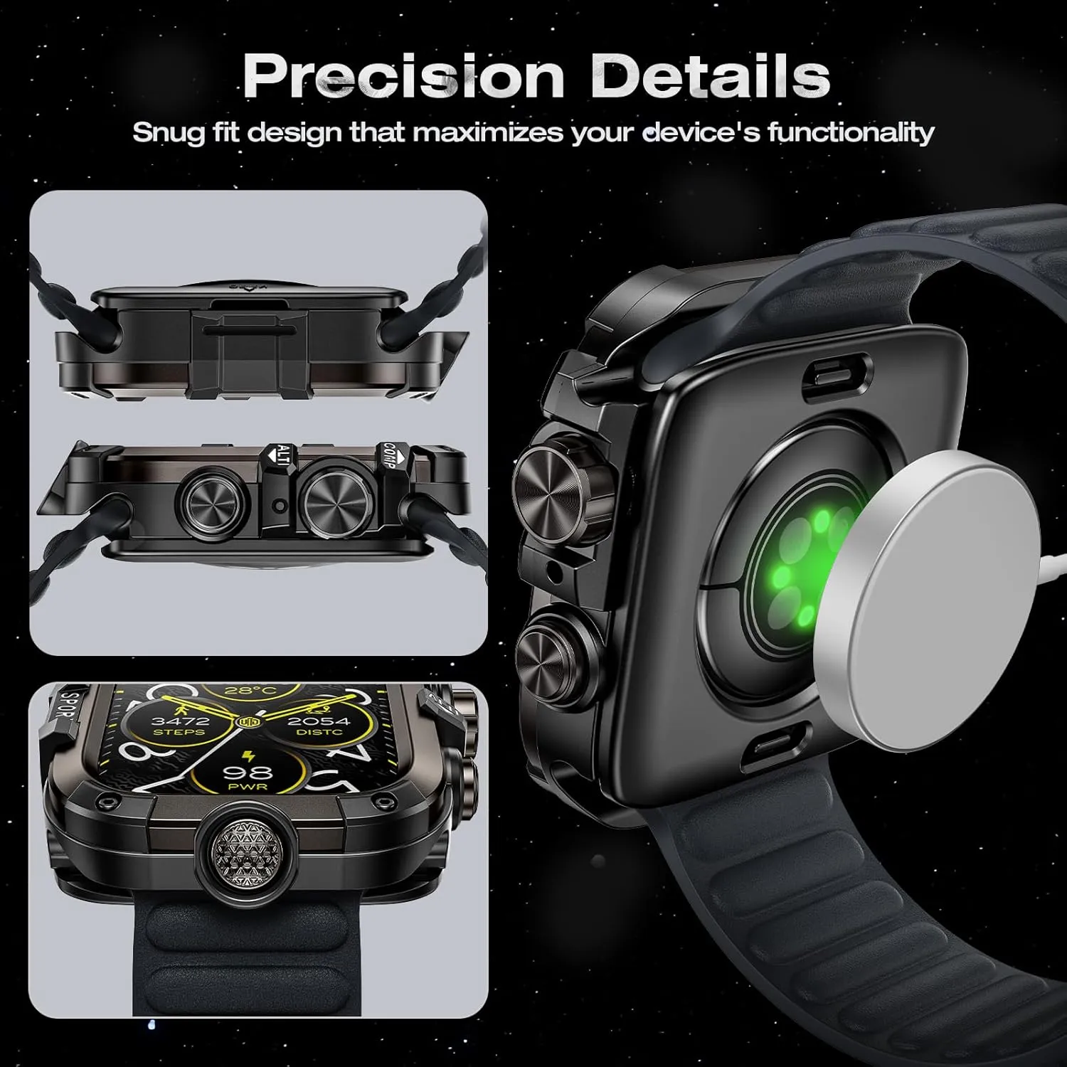 [2 in 1] Goton Metal Waterproof Case for Apple Watch Screen Protector 45mm Series 9 8 7, 360 Protective Metal Rugged Face Cover Hard PC Back Cover for iWatch Accessories, Black