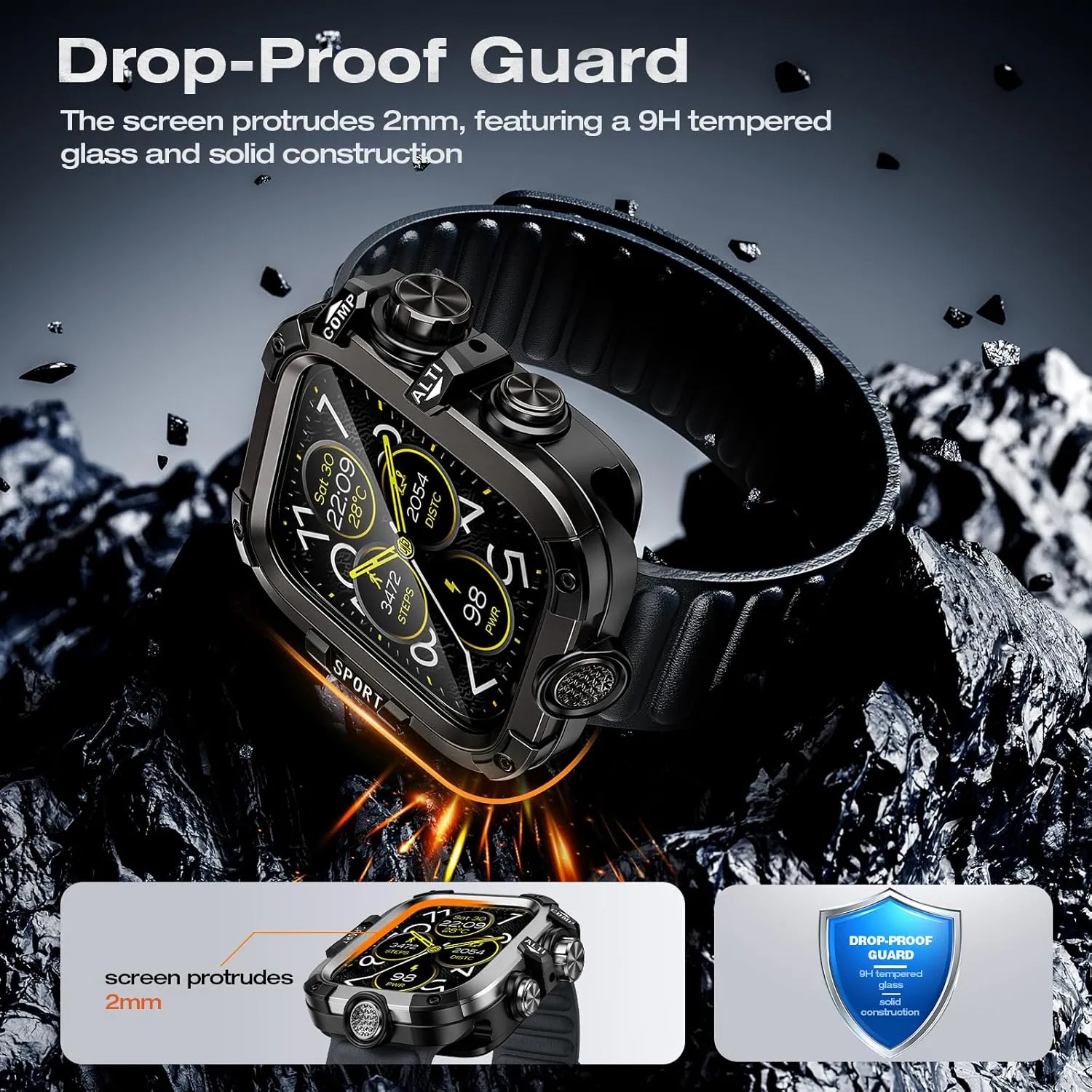 [2 in 1] Goton Metal Waterproof Case for Apple Watch Screen Protector 45mm Series 9 8 7, 360 Protective Metal Rugged Face Cover Hard PC Back Cover for iWatch Accessories, Black