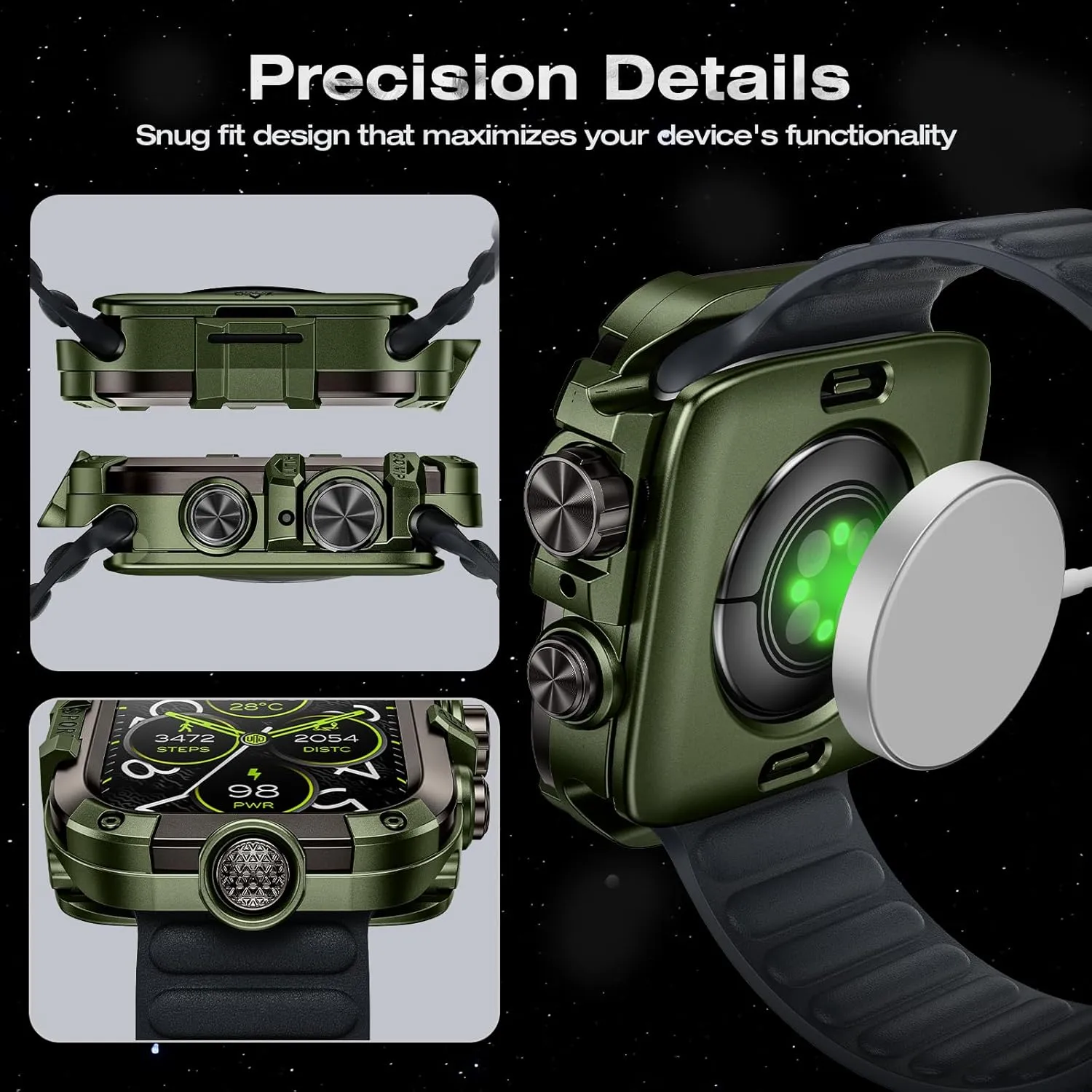 [2 in 1] Goton Metal Waterproof Case for Apple Watch Screen Protector 45mm Series 9 8 7, 360 Protective Metal Rugged Face Cover Hard PC Back Cover for iWatch Accessories, Green