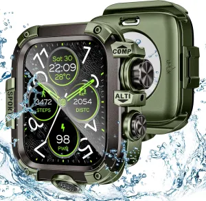 [2 in 1] Goton Metal Waterproof Case for Apple Watch Screen Protector 45mm Series 9 8 7, 360 Protective Metal Rugged Face Cover Hard PC Back Cover for iWatch Accessories, Green