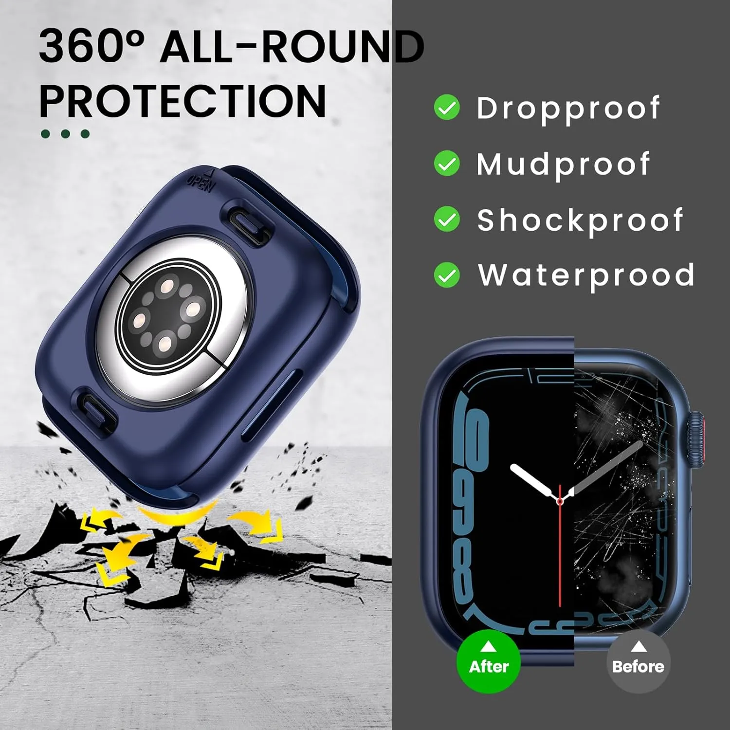 [2 in 1] Goton Waterproof Case for Apple Watch Series 10 9 8 7 SE2 SE 6 5 4 Ultra 2 Ultra 46mm 42mm 45mm 44mm 41mm 40mm 49mm, 360 Hard PC Bumper with Screen Protector for iWatch Cover Accessories