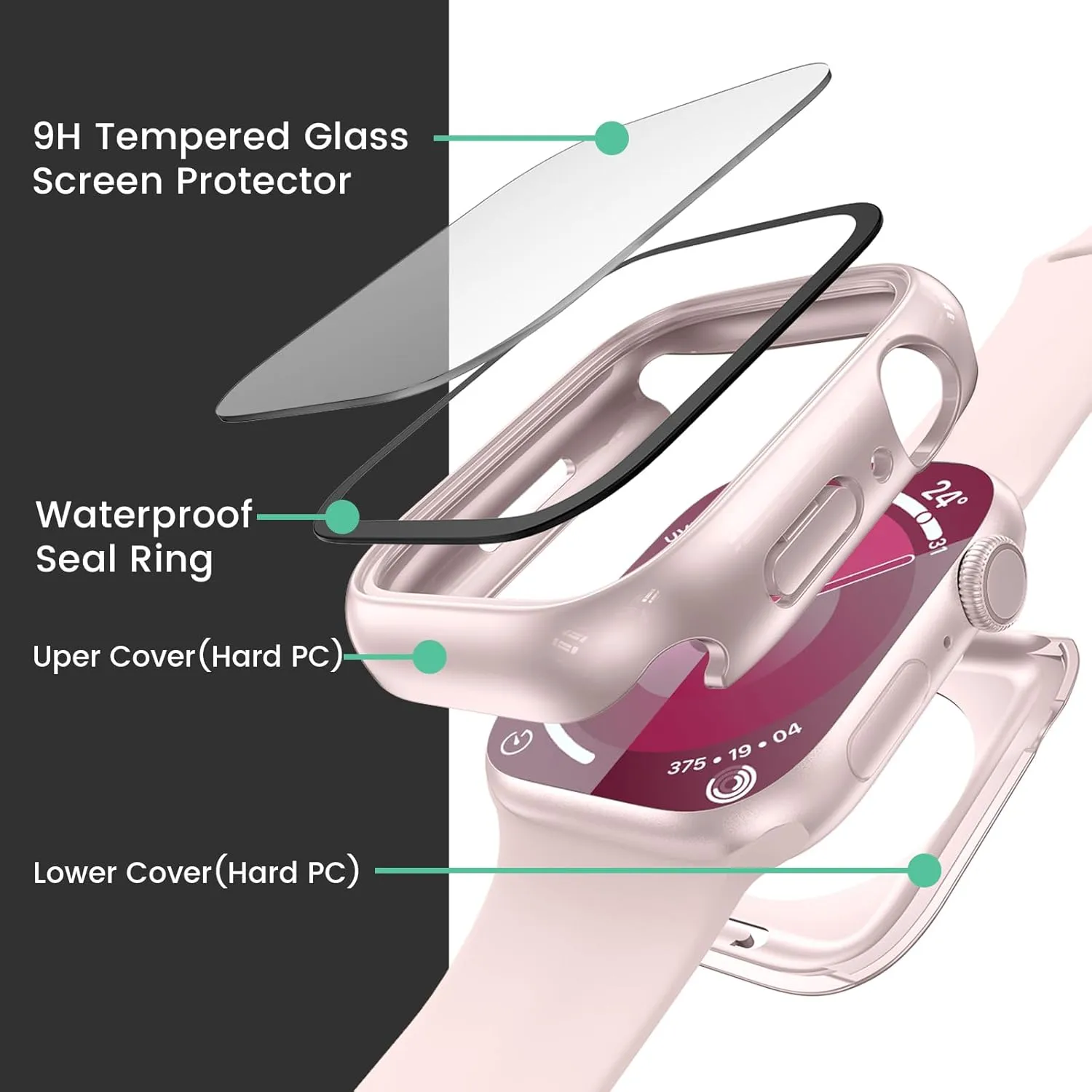 [2 in 1] Goton Waterproof Case for Apple Watch Series 10 9 8 7 SE2 SE 6 5 4 Ultra 2 Ultra 46mm 42mm 45mm 44mm 41mm 40mm 49mm, 360 Hard PC Bumper with Screen Protector for iWatch Cover Accessories