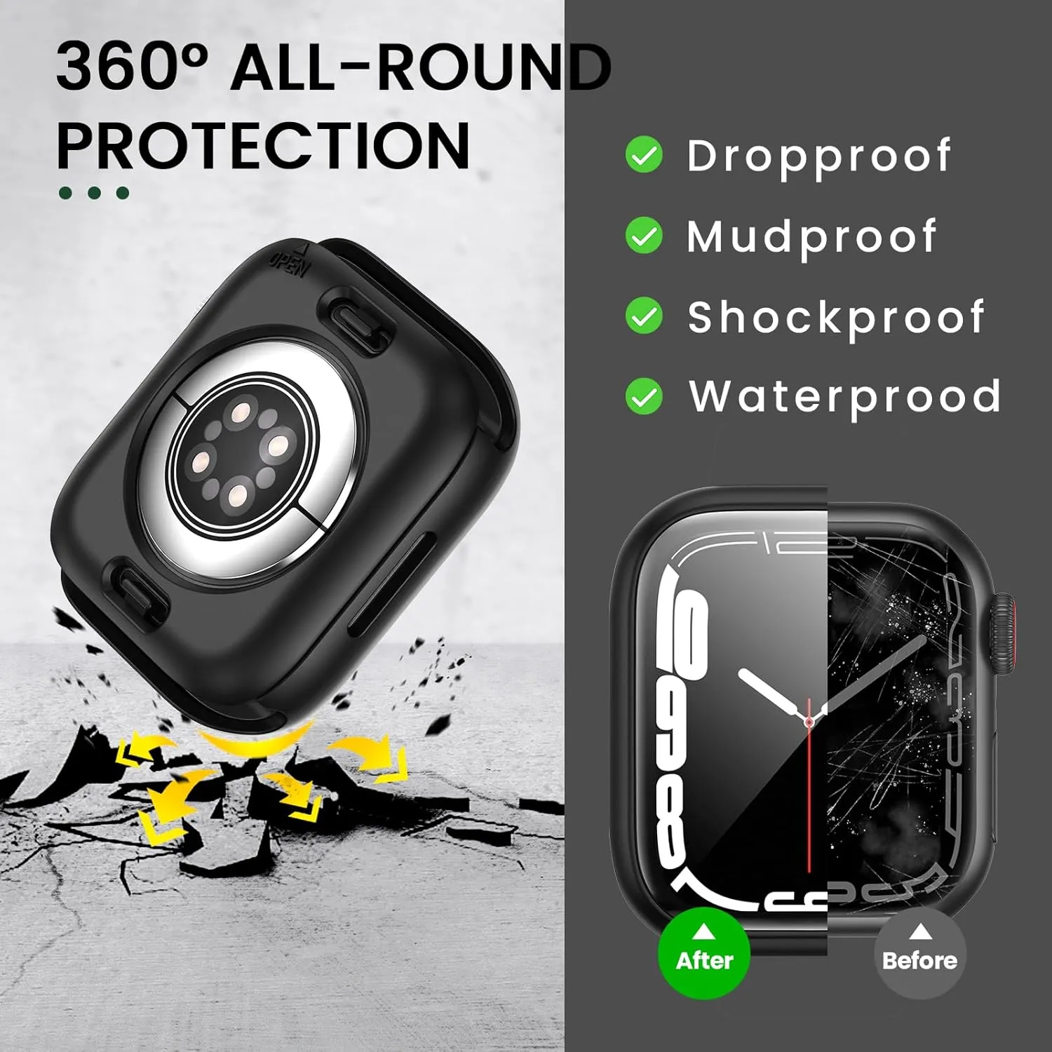 [2 in 1] Goton Waterproof Case for Apple Watch Series 10 9 8 7 SE2 SE 6 5 4 Ultra 2 Ultra 46mm 42mm 45mm 44mm 41mm 40mm 49mm, 360 Hard PC Bumper with Screen Protector for iWatch Cover Accessories