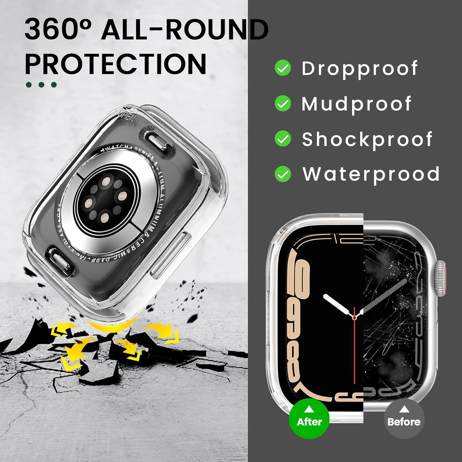 [2 in 1] Goton Waterproof Case for Apple Watch Series 10 9 8 7 SE2 SE 6 5 4 Ultra 2 Ultra 46mm 42mm 45mm 44mm 41mm 40mm 49mm, 360 Hard PC Bumper with Screen Protector for iWatch Cover Accessories