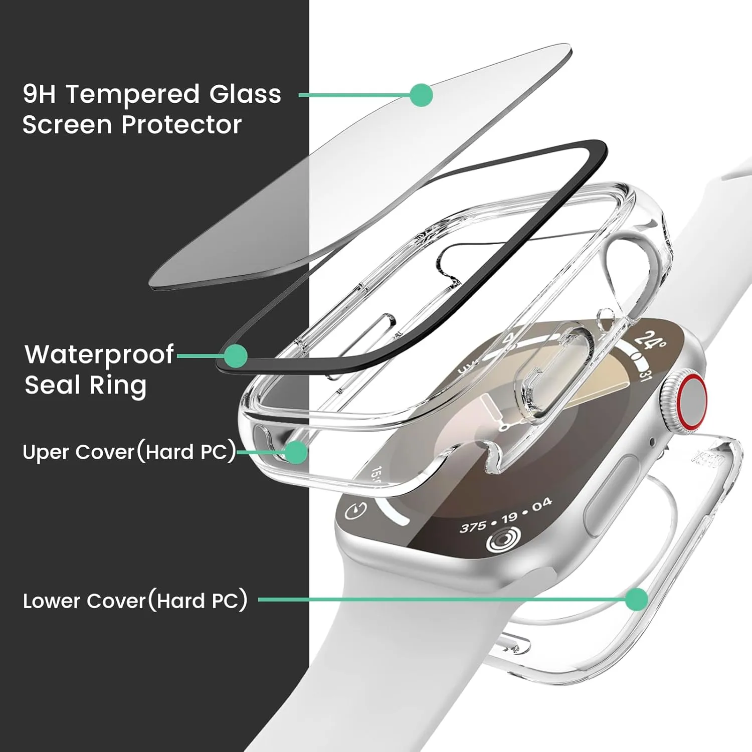 [2 in 1] Goton Waterproof Case for Apple Watch Series 10 9 8 7 SE2 SE 6 5 4 Ultra 2 Ultra 46mm 42mm 45mm 44mm 41mm 40mm 49mm, 360 Hard PC Bumper with Screen Protector for iWatch Cover Accessories