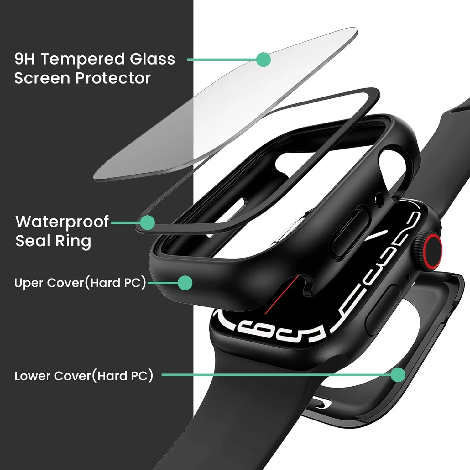 [2 in 1] Goton Waterproof Case for Apple Watch Series 10 9 8 7 SE2 SE 6 5 4 Ultra 2 Ultra 46mm 42mm 45mm 44mm 41mm 40mm 49mm, 360 Hard PC Bumper with Screen Protector for iWatch Cover Accessories