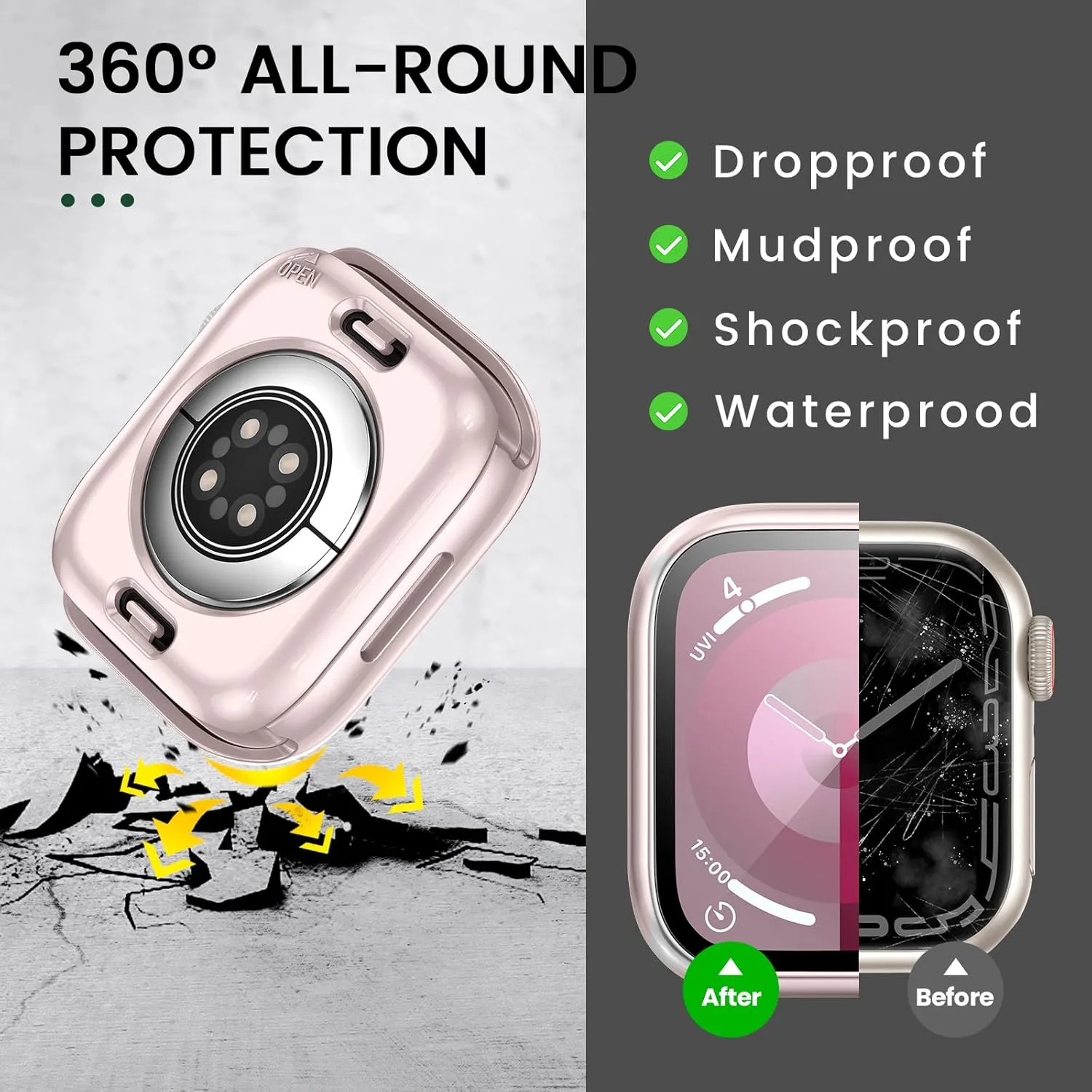 [2 in 1] Goton Waterproof Case for Apple Watch Series 10 9 8 7 SE2 SE 6 5 4 Ultra 2 Ultra 46mm 42mm 45mm 44mm 41mm 40mm 49mm, 360 Hard PC Bumper with Screen Protector for iWatch Cover Accessories