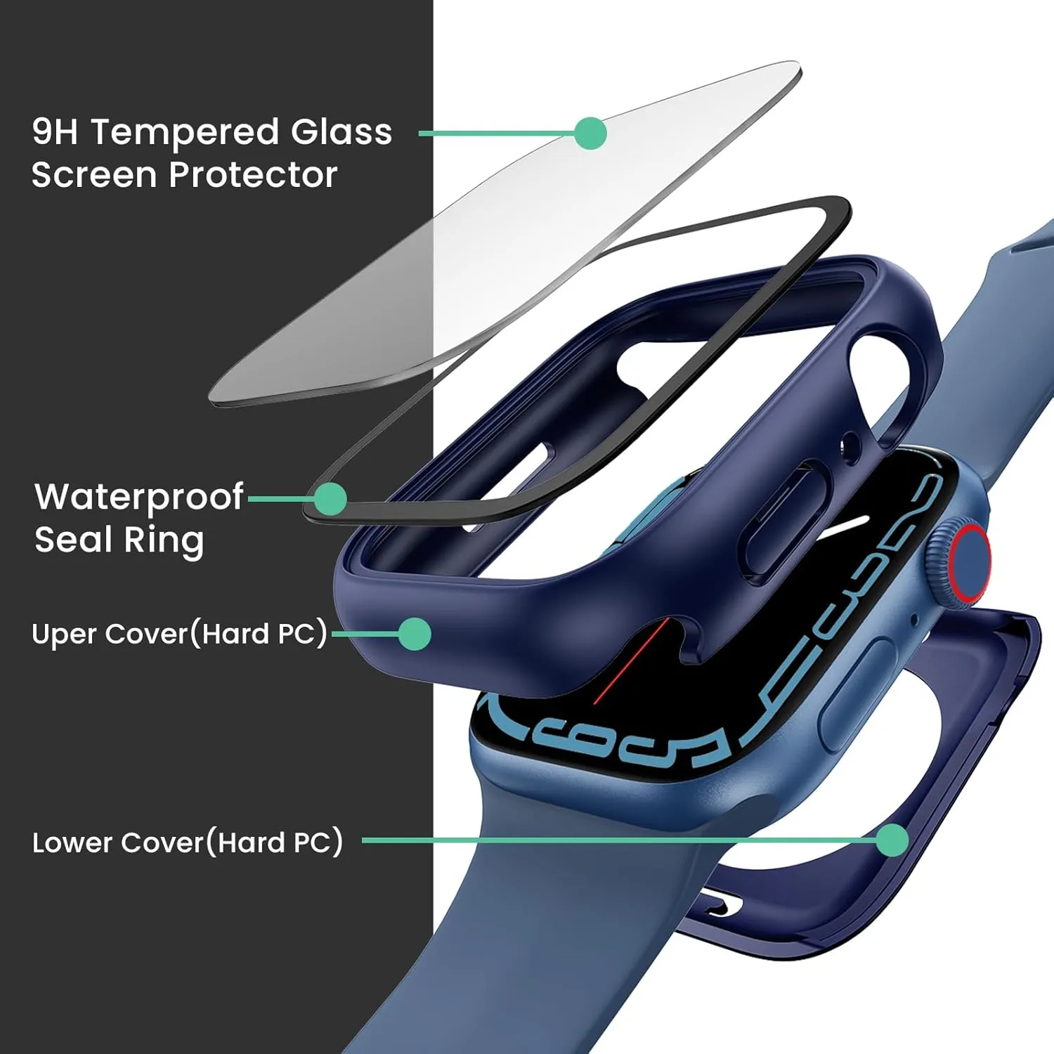 [2 in 1] Goton Waterproof Case for Apple Watch Series 10 9 8 7 SE2 SE 6 5 4 Ultra 2 Ultra 46mm 42mm 45mm 44mm 41mm 40mm 49mm, 360 Hard PC Bumper with Screen Protector for iWatch Cover Accessories
