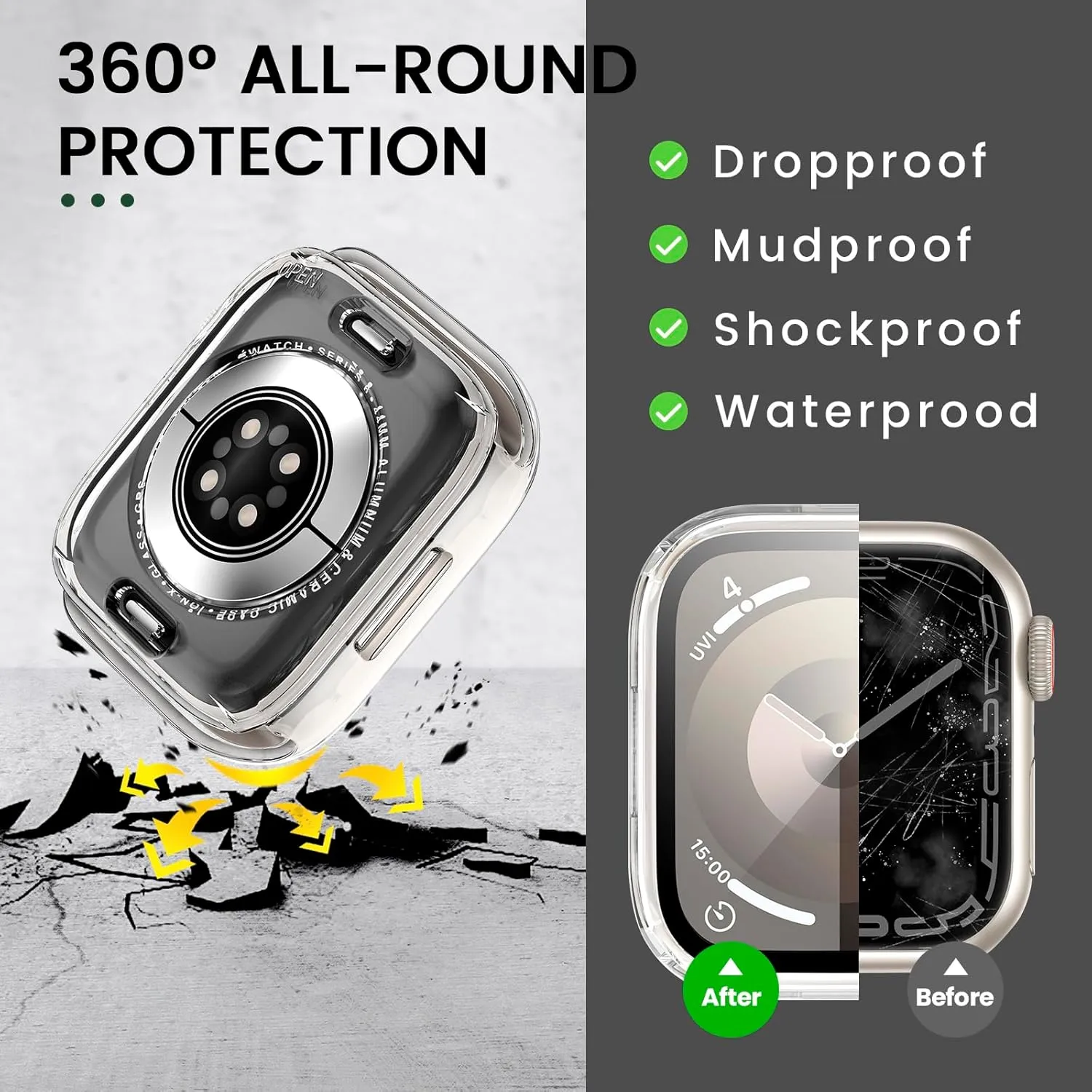 [2 in 1] Goton Waterproof Case for Apple Watch Series 10 9 8 7 SE2 SE 6 5 4 Ultra 2 Ultra 46mm 42mm 45mm 44mm 41mm 40mm 49mm, 360 Hard PC Bumper with Screen Protector for iWatch Cover Accessories