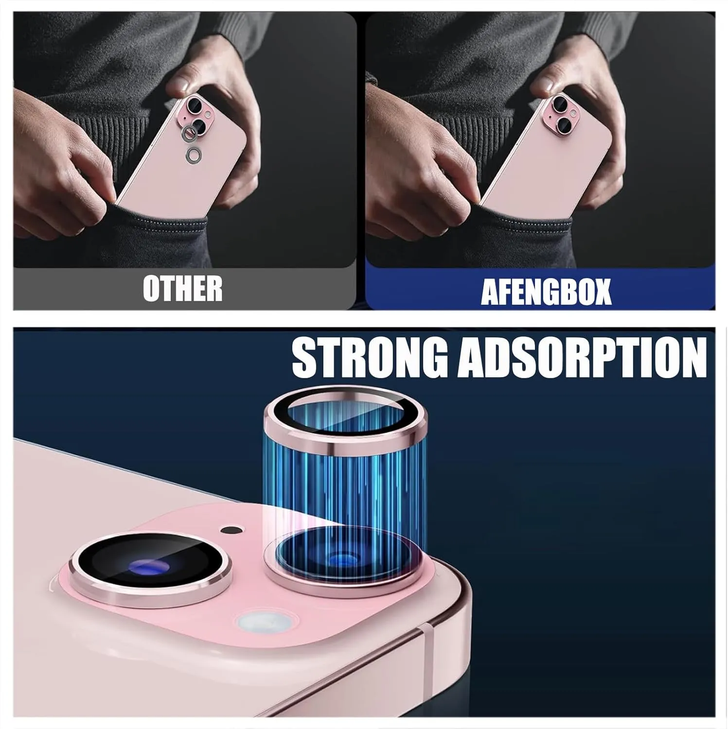 2 Pack Camera Lens Protector for iPhone 14/14 Plus/iPhone 15/iPhone 15 Plus,9H Tempered Glass Scratch Resistant Metal Ring Camera Cover Accessories,Blue