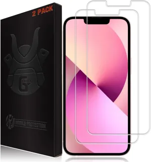 2 Pack Screen Protector for iPhone 14, 13 and 13 Pro (6.1-Inch). 9H Tempered Glass Display Cover, Ultra Thin, Touch Responsive, Scratch Resistant, Oleophobic Coating, Phone Case Compatible