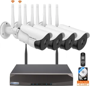 2-Way Audio & Dual Antenna Enhanced 90ft Night Vision Outdoor Wireless Security Camera System, Wireless Surveillance Camera System, WiFi Video Surveillance, Home Security Cameras