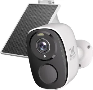 2.4&5ghz WiFi Solar Security Cameras Wireless Outdoor,2K QHD Home Security System, 4 Cameras Kit with 130 Ultra-Wide View, 2-Way Talk, IP65,Color Night Vision, Spotlight & Siren (1, White)