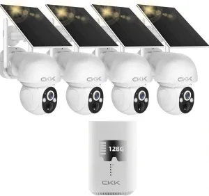 2.5K Home Security Solar Cameras Wireless System,4 Cameras Kit with Solar Battery Powered, 360 WiFi Camera with PIR,2-Way Audio, Spotlight Camera, 128G Local Storage,99% New-Showpiece