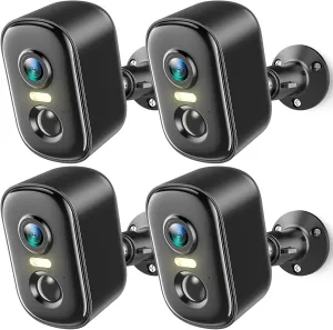 2K Security Cameras Wireless Outdoor, 4 Pack Battery Powered WiFi Cameras for Home Security with AI Motion Detection, Spotlight Color Night Vision, 2-Way Talk, Siren Alarm, IP65, Cloud/SD Storage