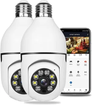 2PC Wireless WiFi Light Bulb Camera Security Camera,Dome Surveillance Camera HD Night Vision Light Socket Camera, Outdoor 1080P 360 Degree Panoramic Connector Smart Home Security Wireless Camera (2PC)