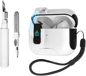 [3 in 1] SKPY Case Compatible with Airpods Pro/Pro 2 with Automatic Lock,Lanyard,and Cleaning Kit,Kickstand Design Shockproof Protection Cover for Women Men