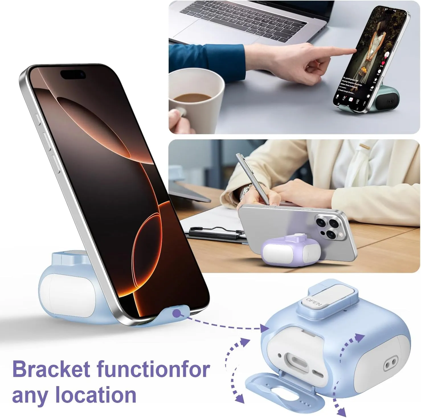 [3 in 1] SKPY Case Compatible with Airpods Pro/Pro 2 with Automatic Lock,Lanyard,and Cleaning Kit,Kickstand Design Shockproof Protection Cover for Women Men