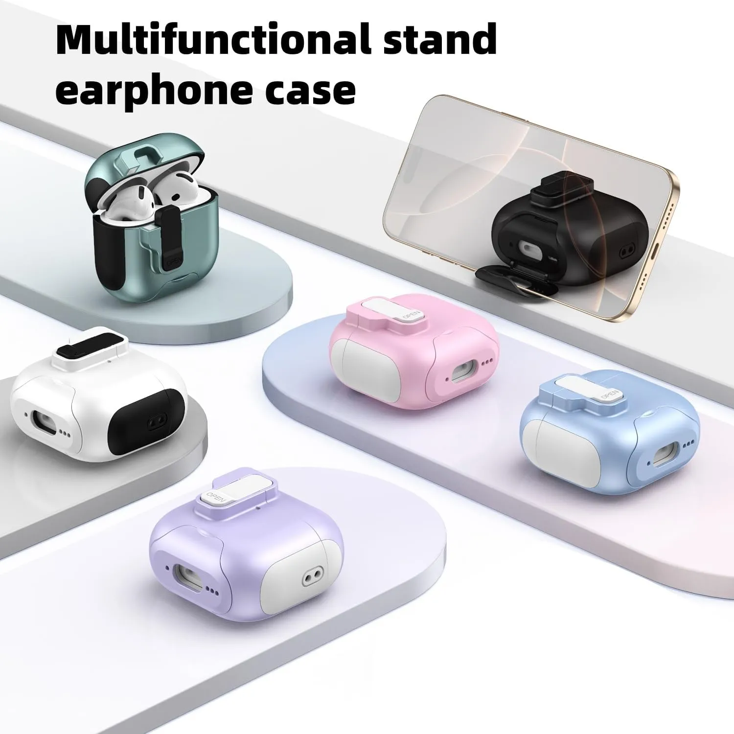 [3 in 1] SKPY Case Compatible with Airpods Pro/Pro 2 with Automatic Lock,Lanyard,and Cleaning Kit,Kickstand Design Shockproof Protection Cover for Women Men