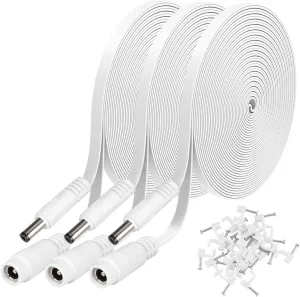 3 Pack DC Power Extension Cable 25ft 2.1mm x 5.5mm Compatible with 12V DC Adapter Cord for CCTV IP Camera, LED, Car, White