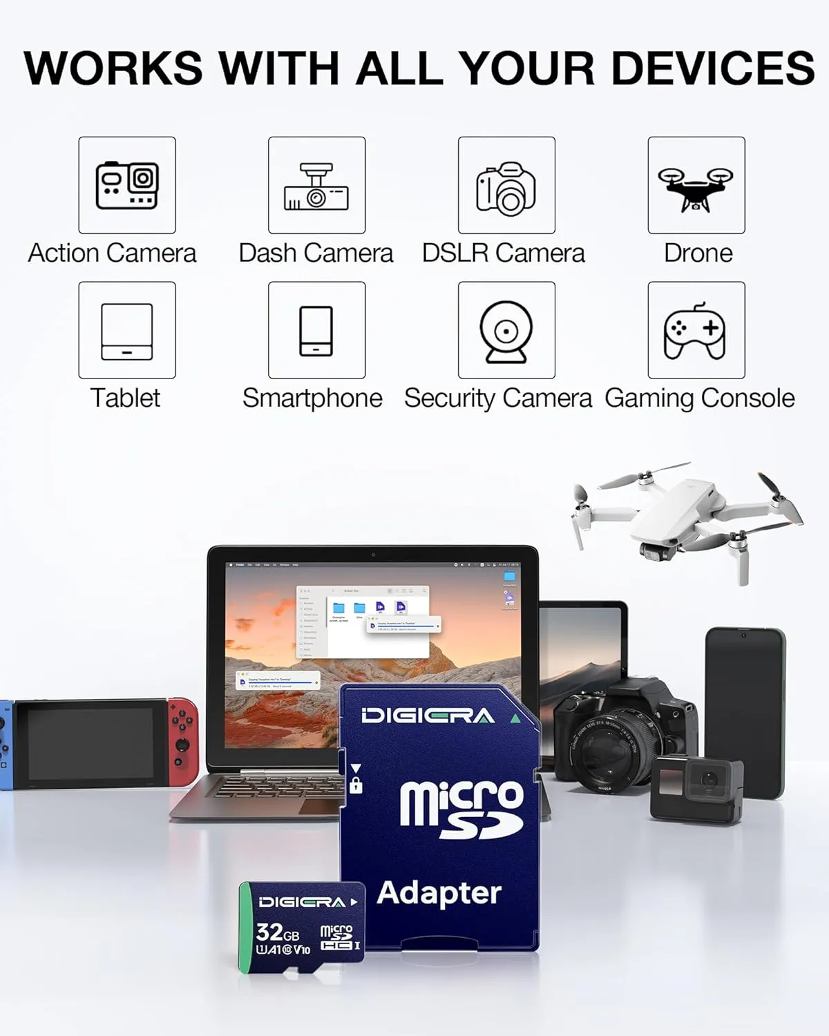 32GB CT100 microSDHC UHS-I Memory Card with Adapter - up to 100MB/s, C10, U1, V10, Full HD, A1, Micro SD Card for Smartphones, Tablets, Cameras, Gaming Consoles, and Drones (3 Pack)