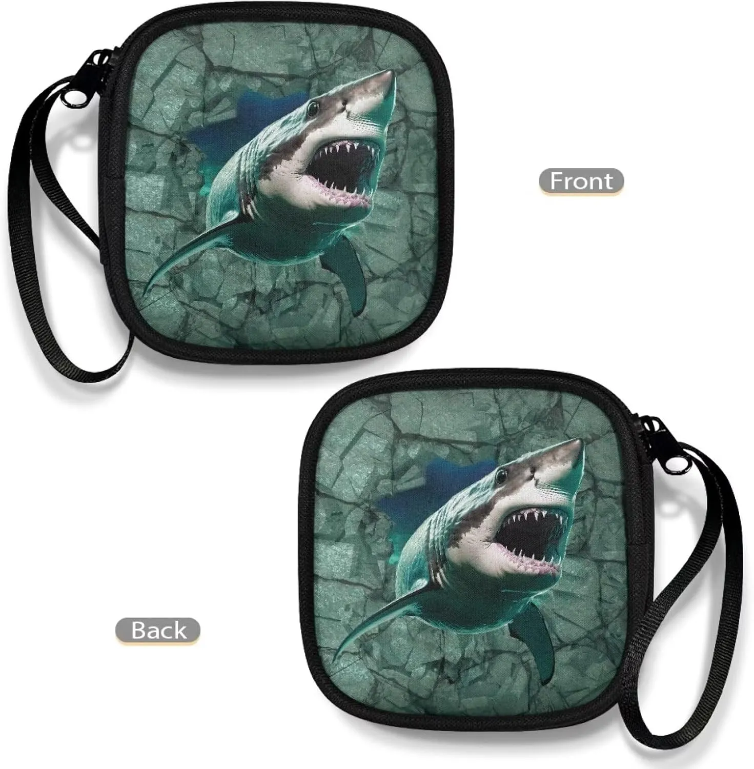 3D Shark Square Earbud Case Headphone Organizer Wired Ear Bud Carrying Case Storage Bag with Portable Handle for USB Cable Storage