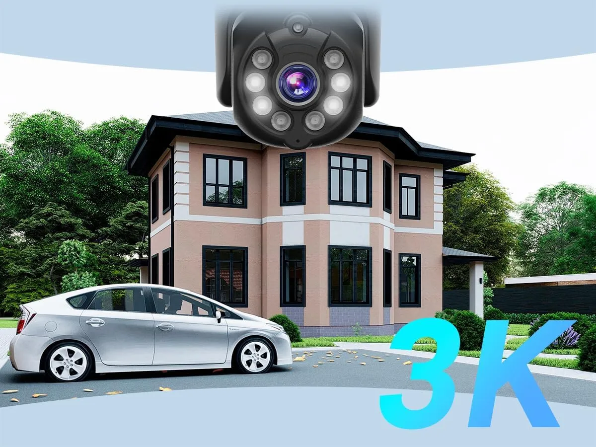[3K, 360 View] 5MP Wireless Security Camera System, 4pcs 3K PTZ Cameras Outdoor Indoor, C102 Dual WiFi Surveillance System NVR with 4LED Floodlights & Siren Alarm, 2 Way Audio,Motion Sensor,1TB HDD