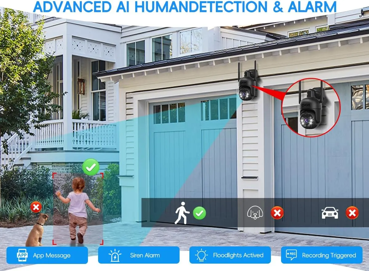 [3K, 360 View] 5MP Wireless Security Camera System, 4pcs 3K PTZ Cameras Outdoor Indoor, C102 Dual WiFi Surveillance System NVR with 4LED Floodlights & Siren Alarm, 2 Way Audio,Motion Sensor,1TB HDD