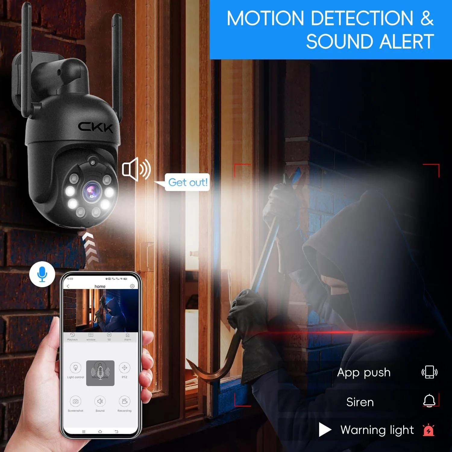 [3K, 360 View] 5MP Wireless Security Camera System, 4pcs 3K PTZ Cameras Outdoor Indoor, C102 Dual WiFi Surveillance System NVR with 4LED Floodlights & Siren Alarm, 2 Way Audio,Motion Sensor,1TB HDD