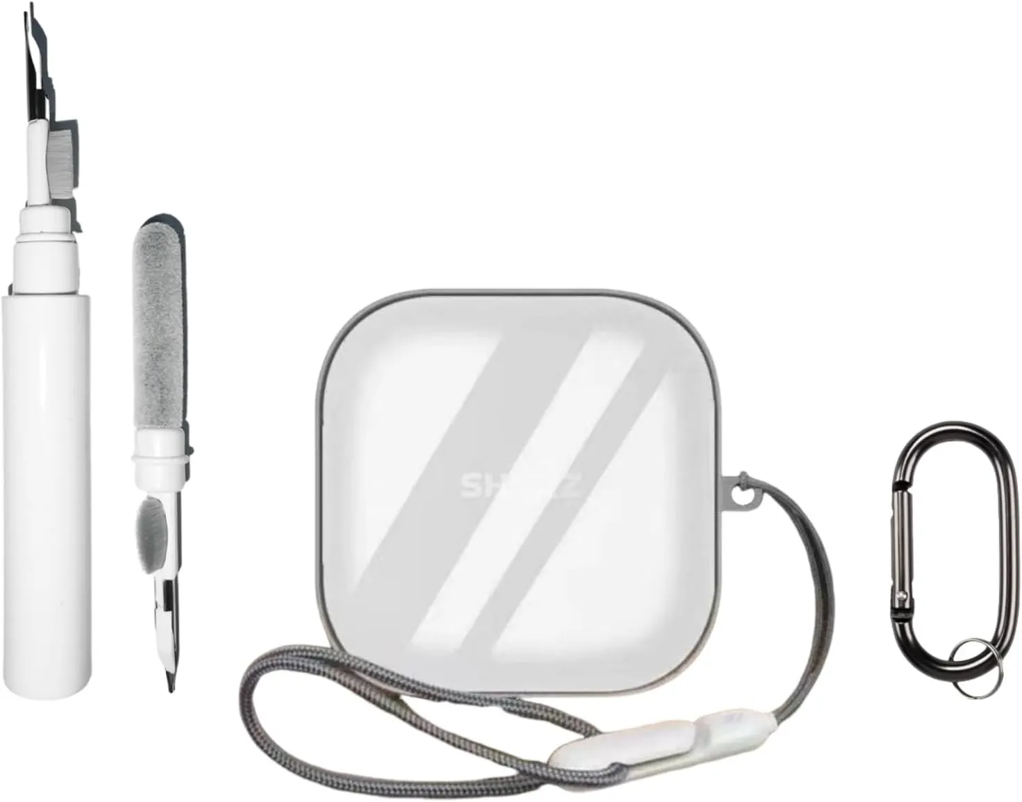 [4 in 1] Clear Case Compatible with SHOKZ OpenFit 2 with Keychain & Lanyard, Soft Transparent TPU Shockproof Protective Case with Cleaning Kit for Women Men