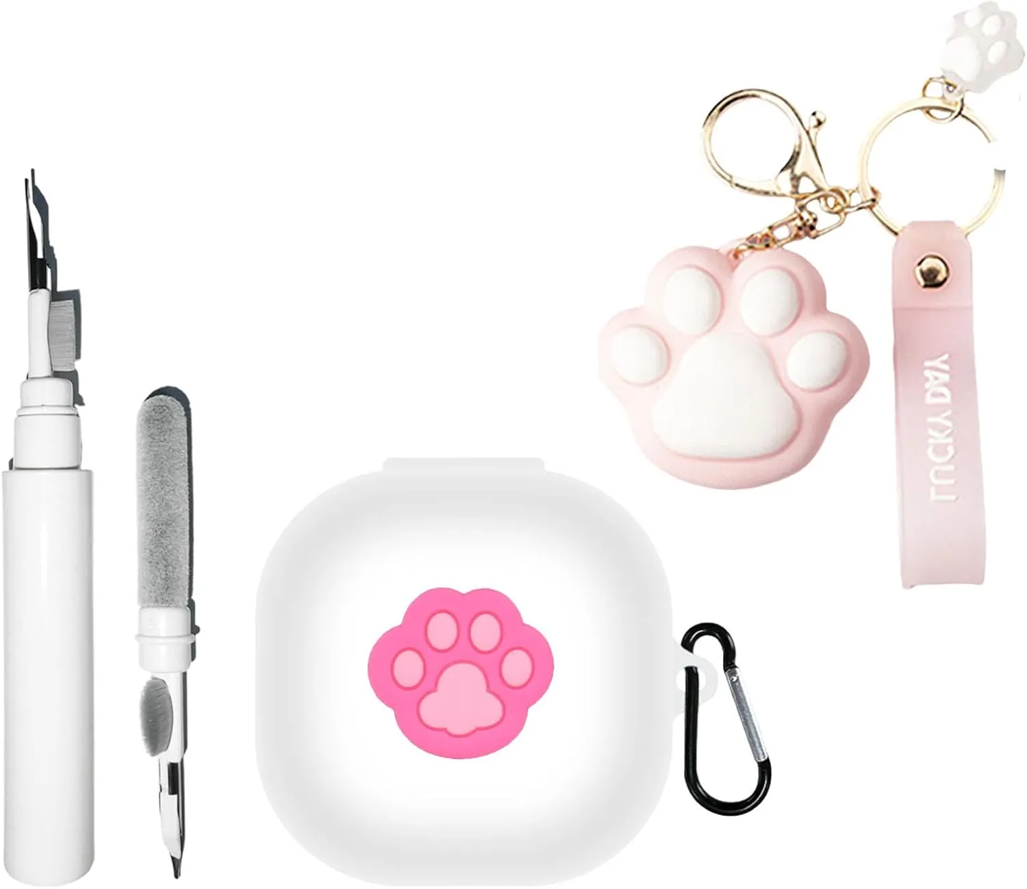 [4 in 1] SKPY Silicone Case Compatible with SHOKZ OpenFit 2 with Pendant & Keychain, Cute Cartoon Cat's Paw Shockproof Protective Case for Men Women