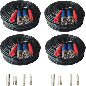 4 Pack 100ft All-in-One Video Power Cables, Security Camera Cable BNC Extension Surveillance Wire Cord for CCTV Security DVR System Installation