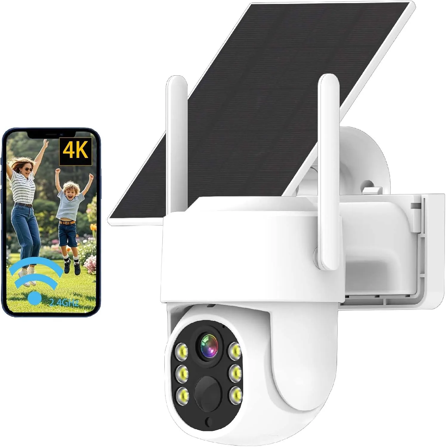 4MP Solar Camera Outdoor Wireless, 1 Camera 1 Solar Panel kit no Subscription, WiFi Panoramic Camera, 360 pan tilt, Automatic Tracking, Color Night Vision, 2.4G WiFi