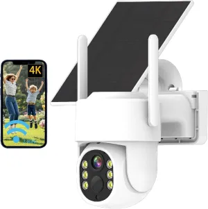 4MP Solar Camera Outdoor Wireless, 1 Camera 1 Solar Panel kit no Subscription, WiFi Panoramic Camera, 360 pan tilt, Automatic Tracking, Color Night Vision, 2.4G WiFi