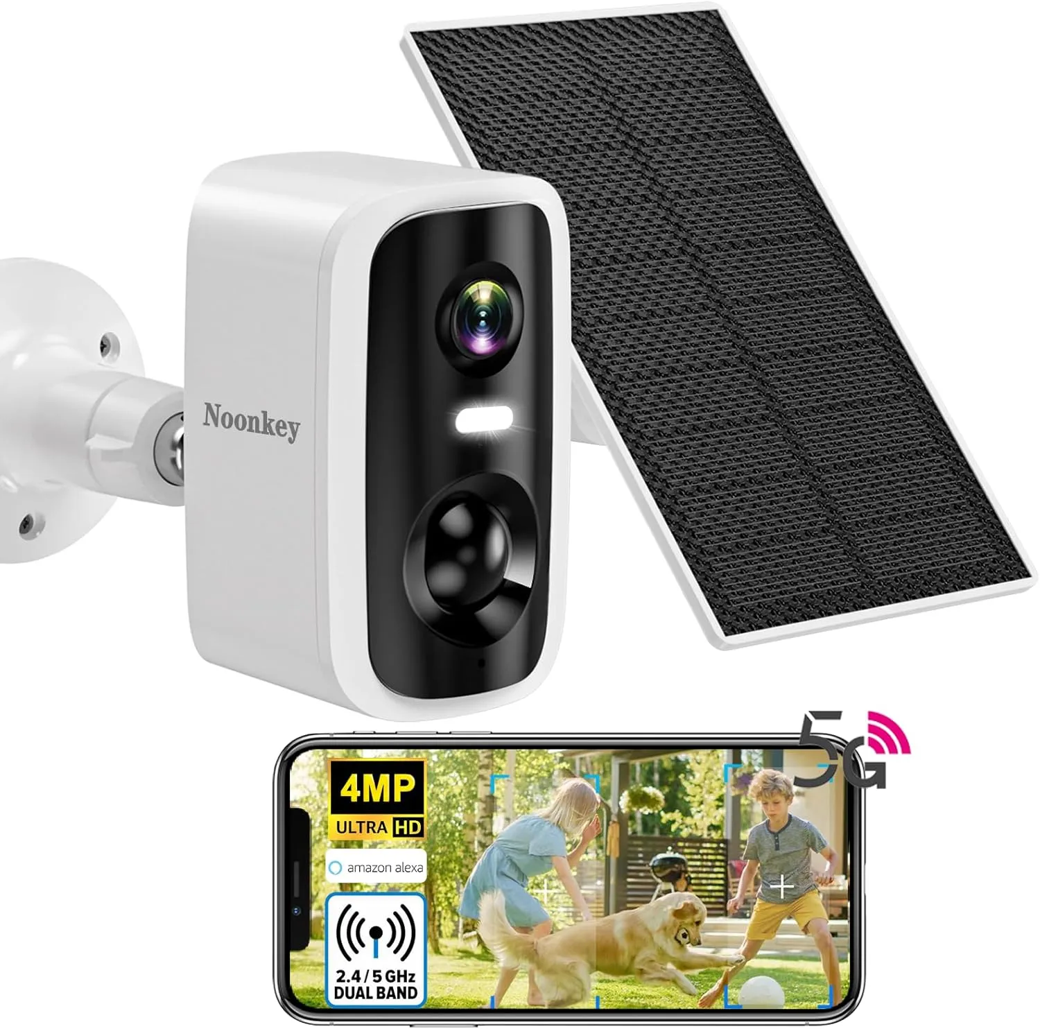 4MP Solar Security Camera Outdoor - Wireless Rechargeable Battery Cam with Spotlight/Siren, AI Human Detection, Color Night Vision, 2-Way Audio, IP65 Waterproof, Alexa, No Power Needed