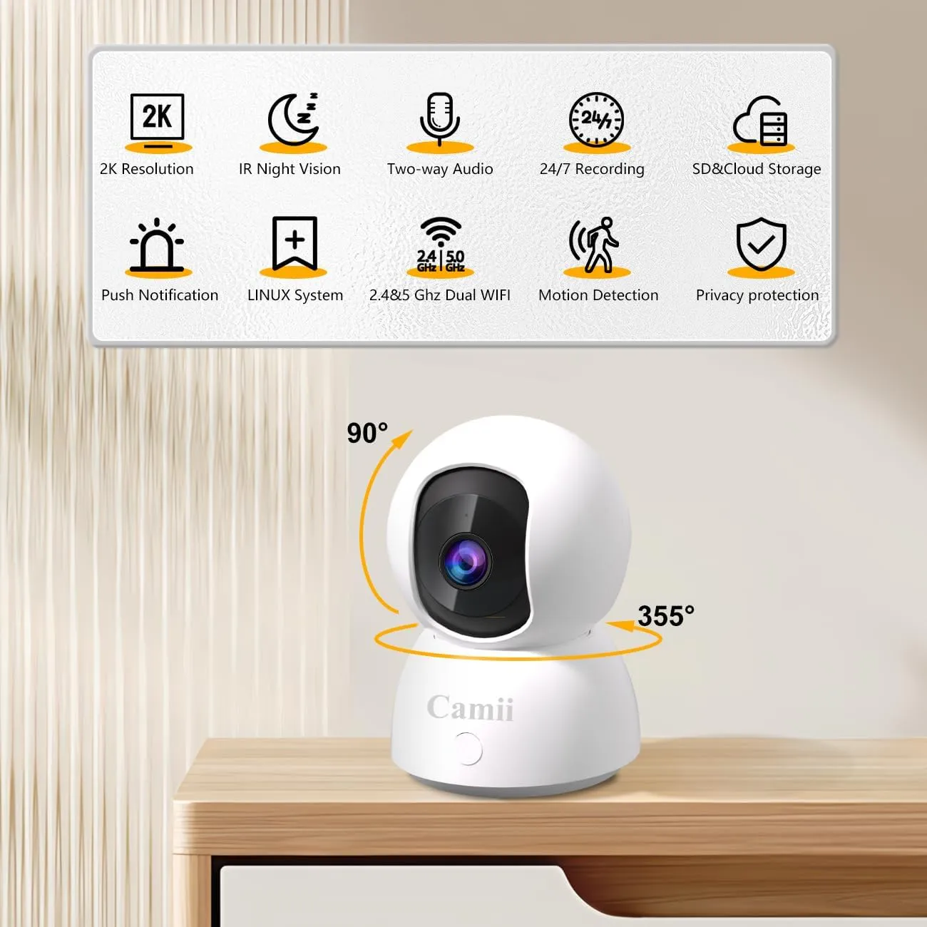 [5G & 2.4G] 2-Pack Indoor Security Cameras, 2K Cameras for Home Security with Night Vision, Baby/Dog/Pet/Elder Camera with Phone App, Auto Tracking, Human/Pet Detection, Cloud&SD Storage